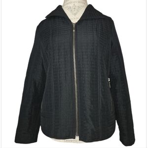 Chico's Full Zip Black Quilted Bomber Jacket Zip Cuffs Size 1 Women's Small